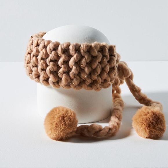 NWOT ANTHROPOLOGY CHUNKY KNIT EMBELLISHED EAR WARMERS - Picture 1 of 1